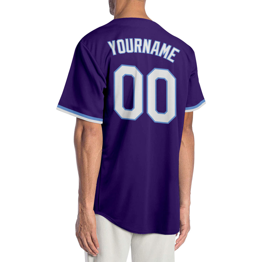 Custom Purple White-Light Blue Authentic Baseball Jersey