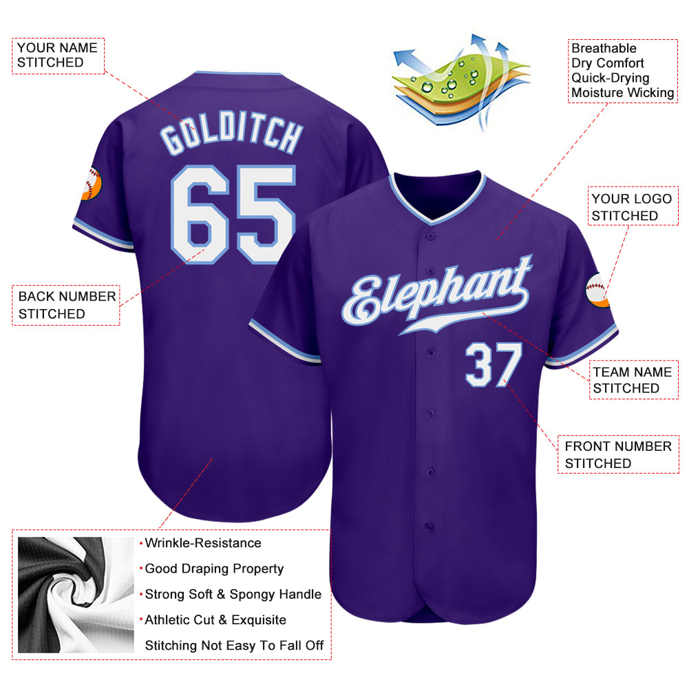 Custom Purple White-Light Blue Authentic Baseball Jersey