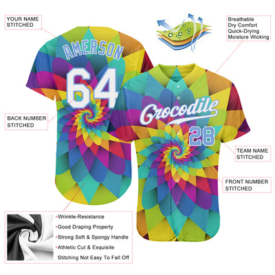 Custom Purple White-Light Blue 3D Pattern Design Rainbow Spiral Authentic Baseball Jersey