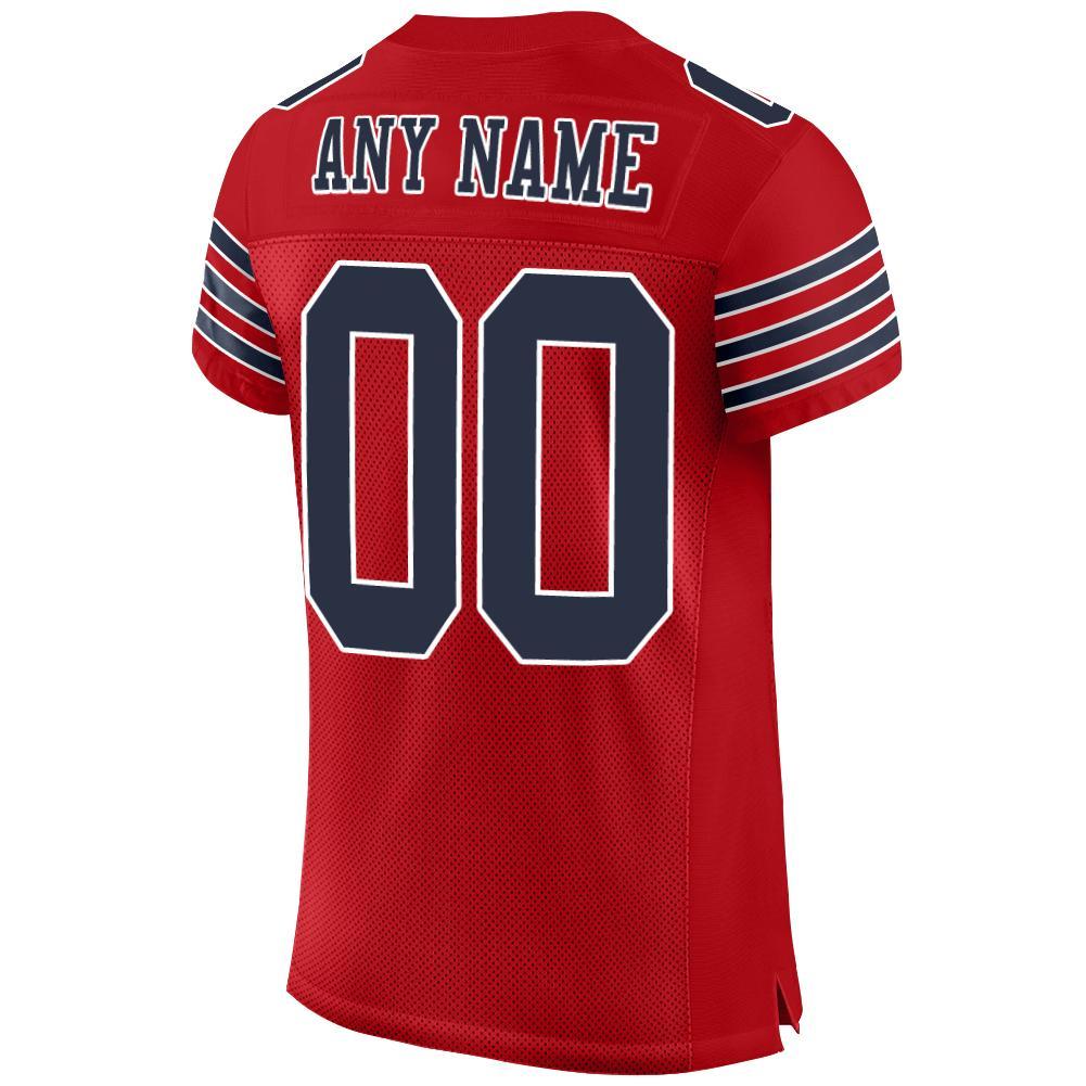 Custom Red White-Navy Mesh Authentic Football Jersey