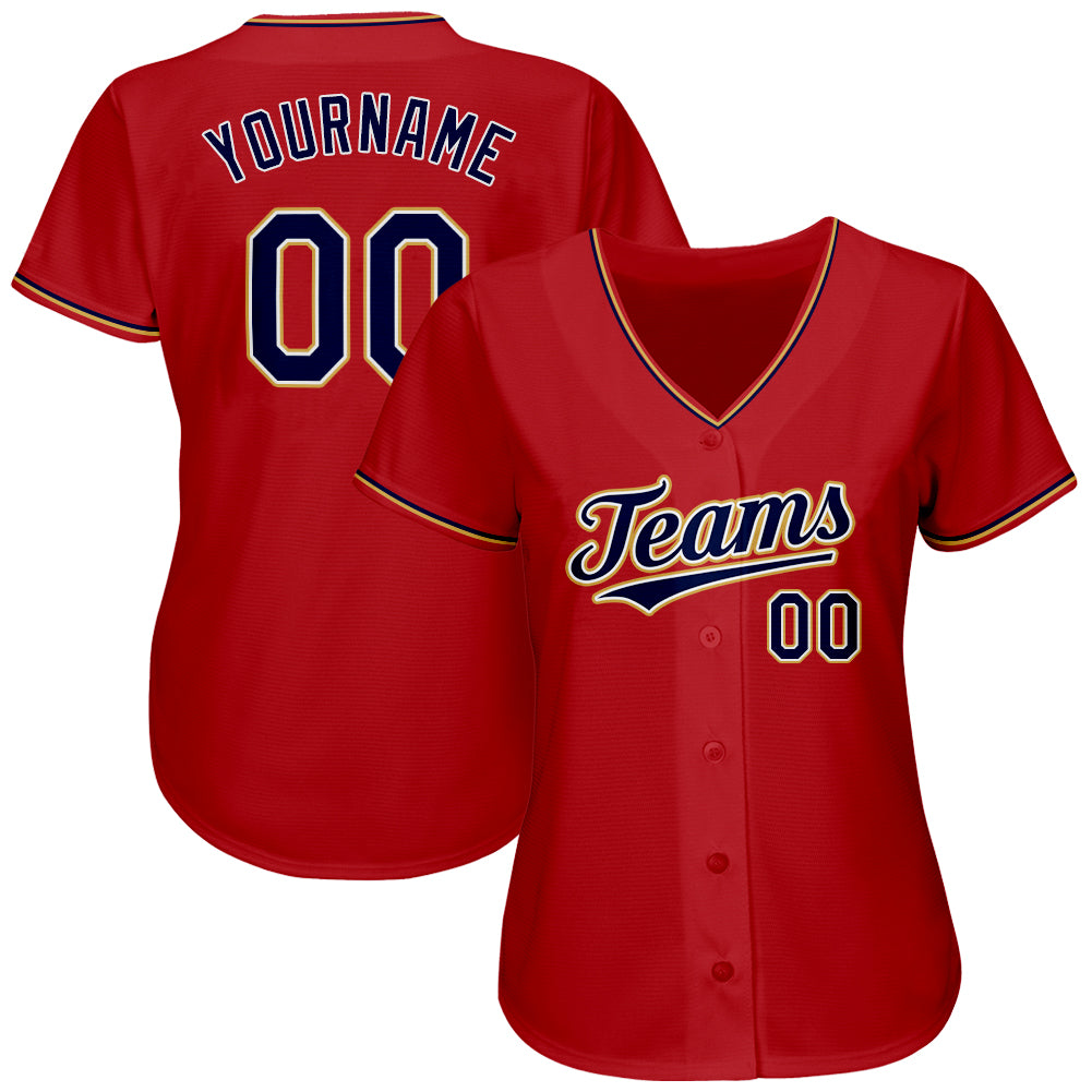 Custom Red Gold-White Authentic Baseball Jersey