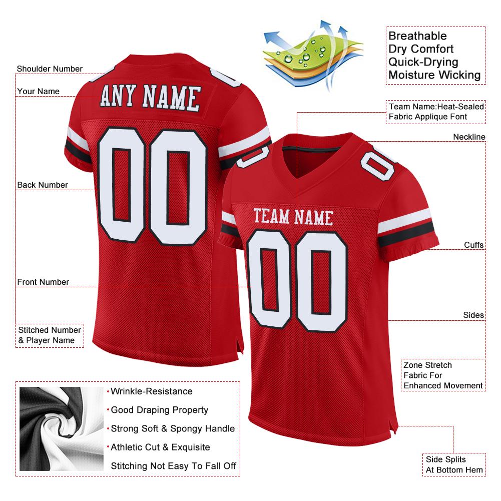 Custom Black Football Jersey Red-White Mesh Authentic - FansIdea