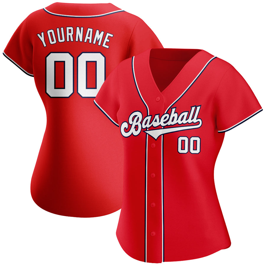 Custom Red White-Navy Authentic Baseball Jersey