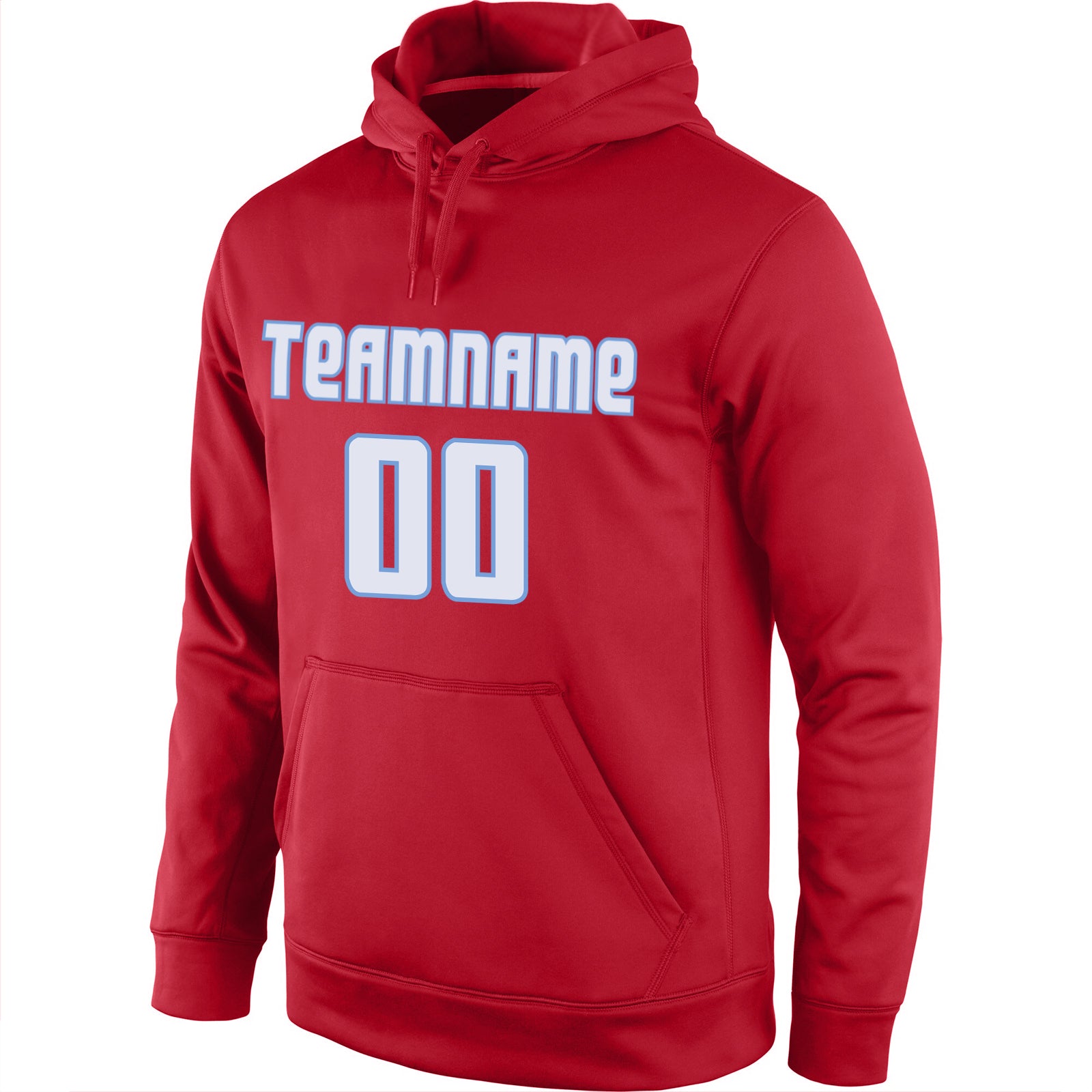 FANSIDEA Custom Stitched Light Blue Red-White Football Pullover Sweatshirt Hoodie Men's Size:XL