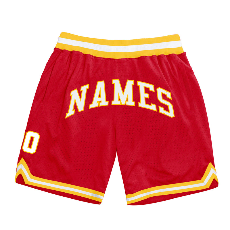 Custom Red Basketball Shorts White-Gold Authentic Throwback - FansIdea
