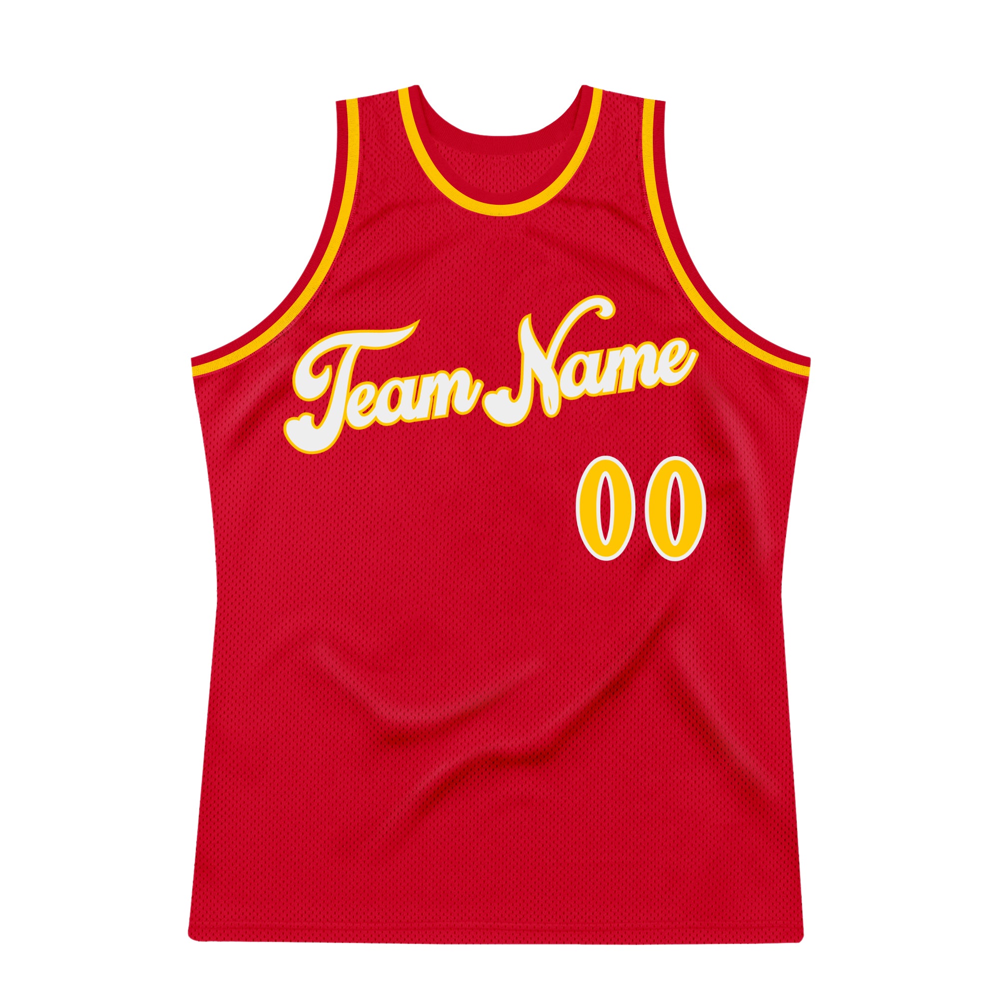 Custom Red Gold-White Authentic Throwback Basketball Jersey