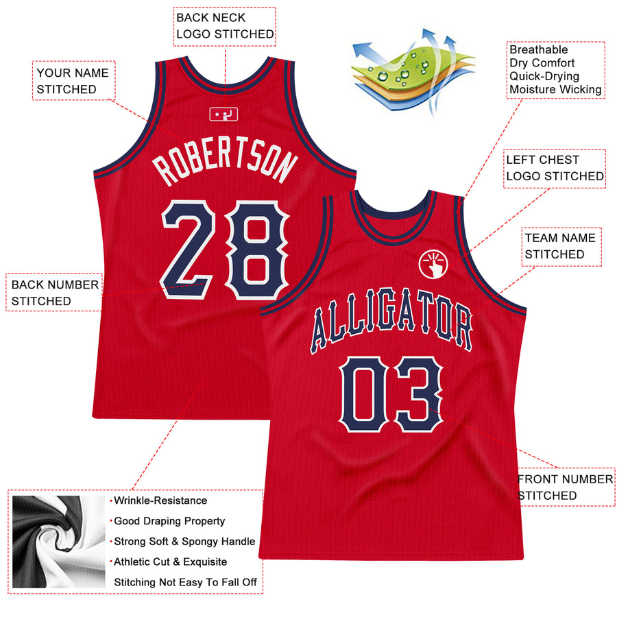 Custom Red Navy-White Authentic Throwback Basketball Jersey