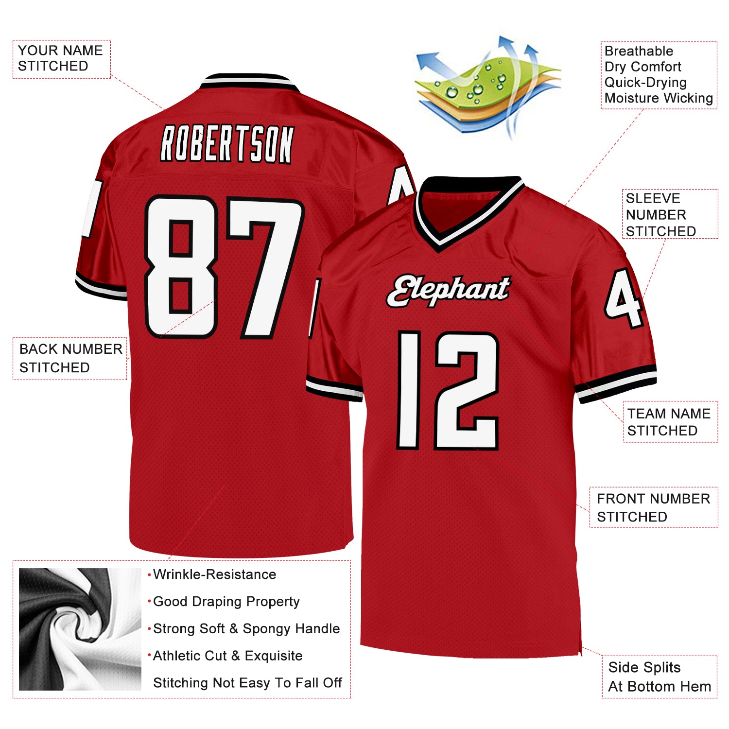 Custom Black Red-White Classic Style Mesh Authentic Football Jersey