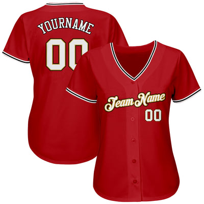 Custom Red White-Old Gold Authentic Baseball Jersey