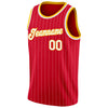 Custom Red White Pinstripe White-Gold Authentic Basketball Jersey