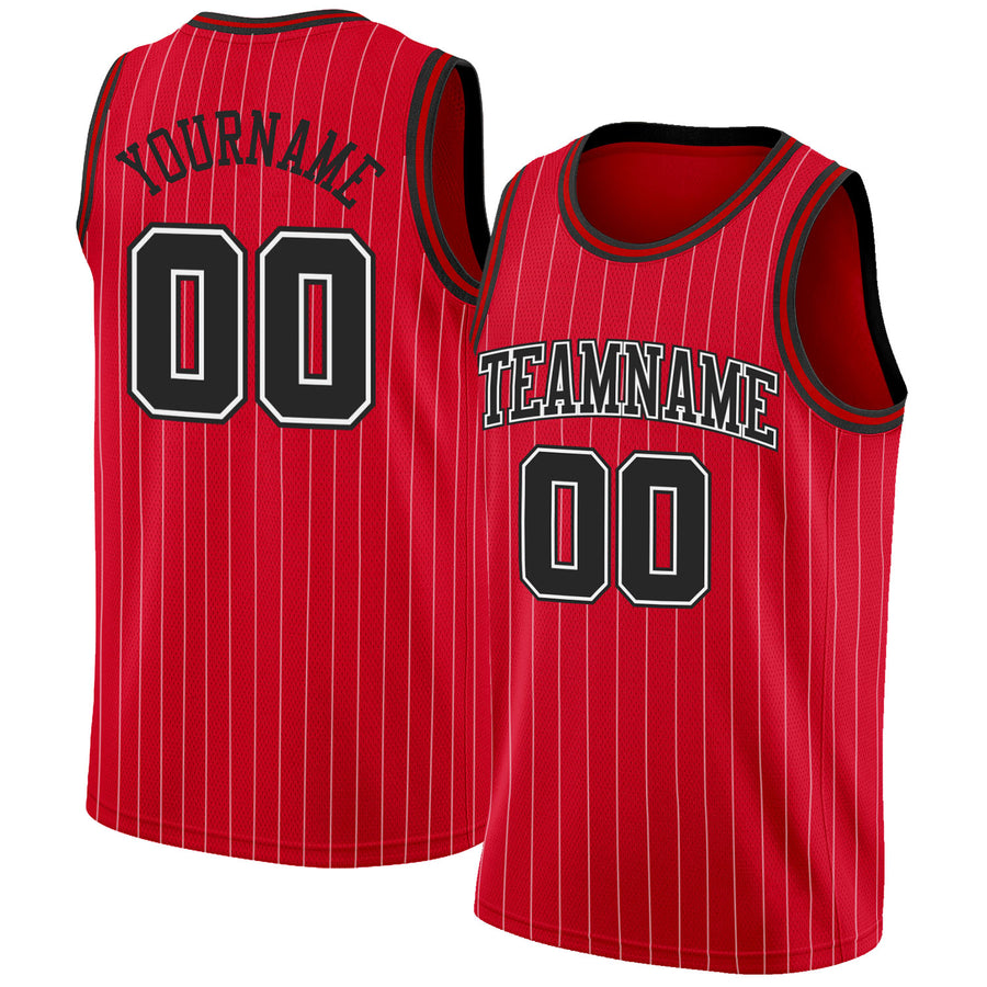 Custom Red Basketball Games Jerseys Maroon Shirt Sports V Tank Top Tagged  Pinstripe - FansIdea