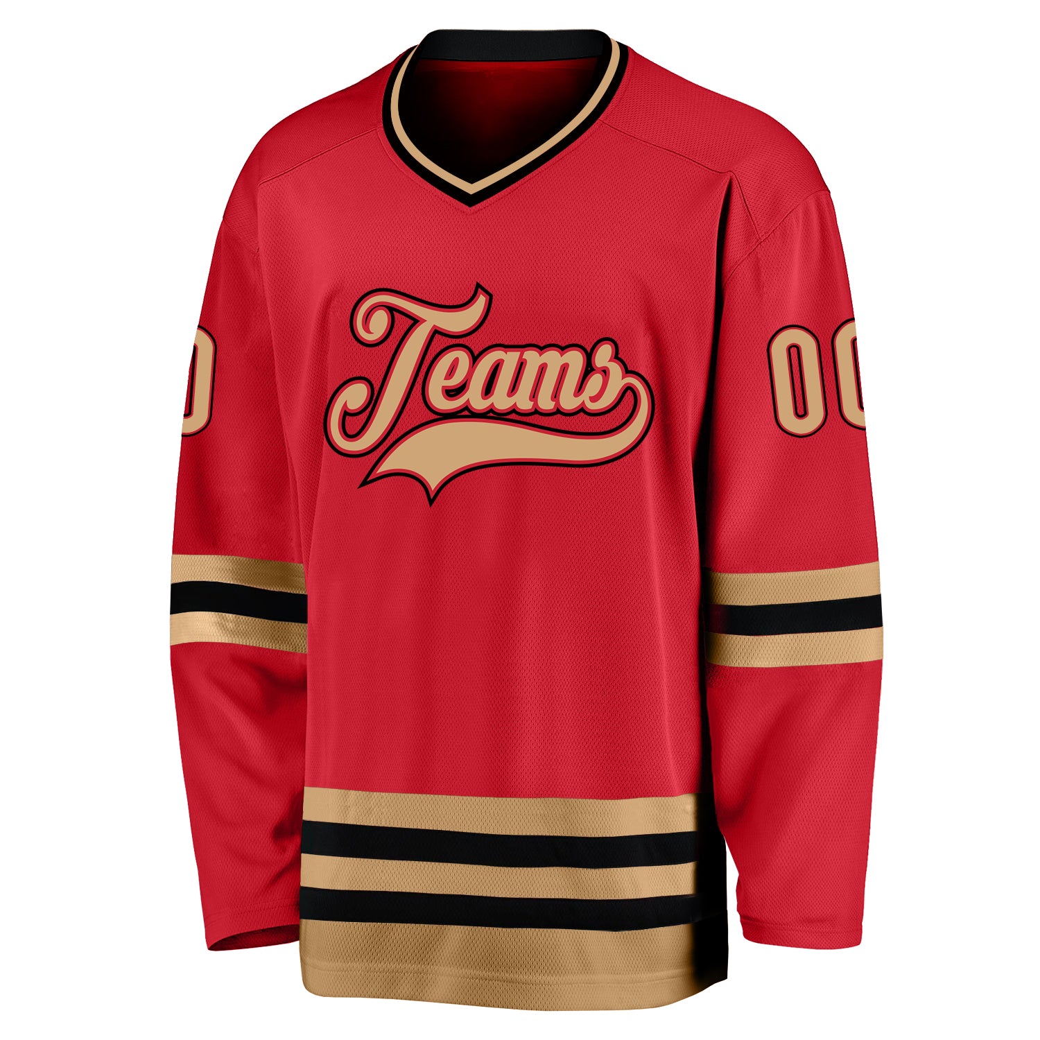 Custom Red Old Gold-Black Hockey Jersey