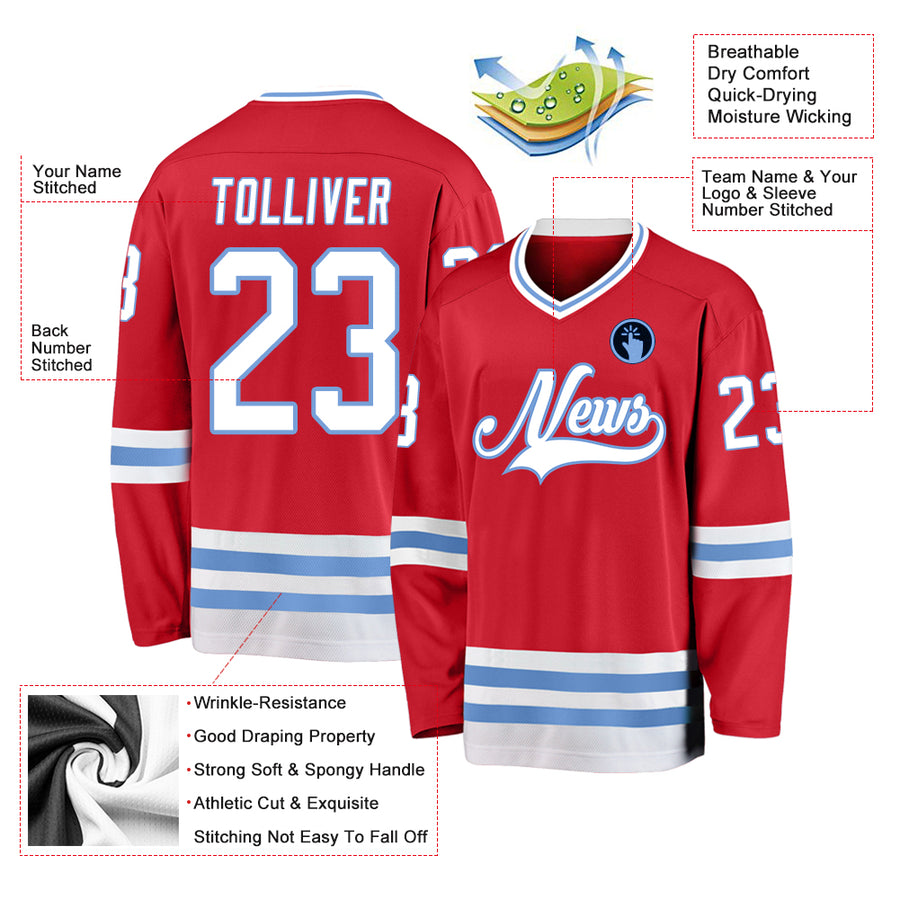 Custom Red White-Light Blue Hockey Jersey