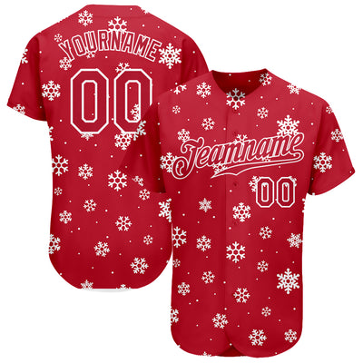 Custom Christmas Baseball Jersey Red Red-White 3D Authentic - FansIdea