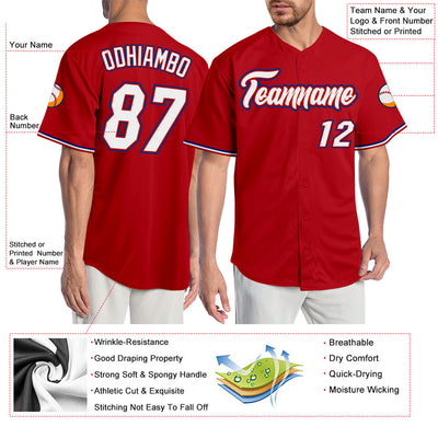 Custom Red White-Royal Authentic Baseball Jersey