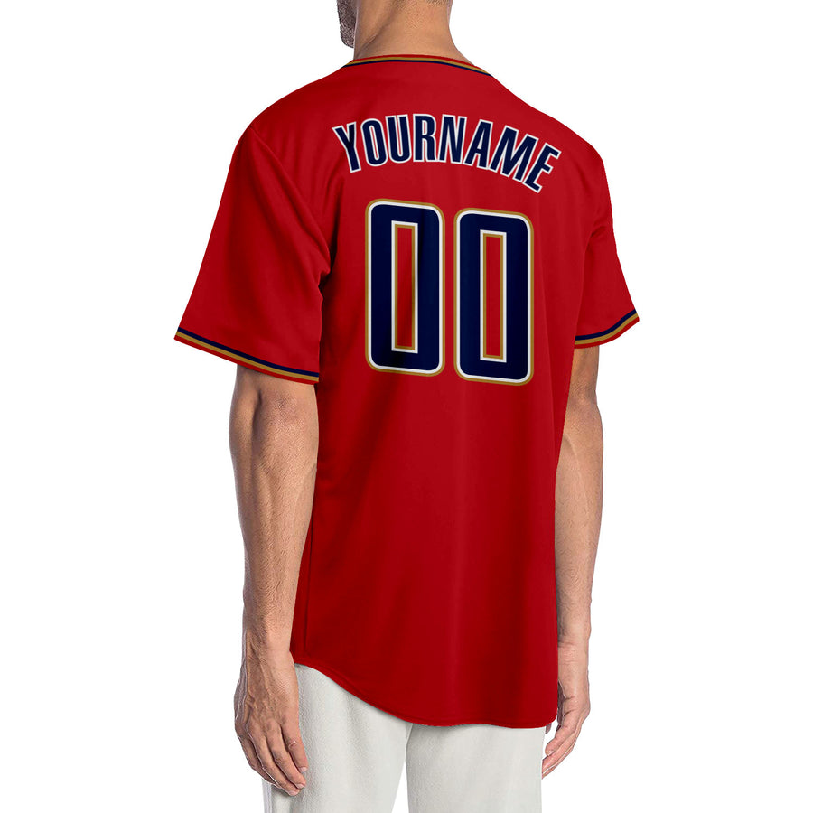 Custom Red Navy-Old Gold Authentic Baseball Jersey