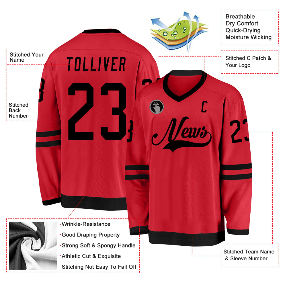 Custom Red Black Hockey Jersey