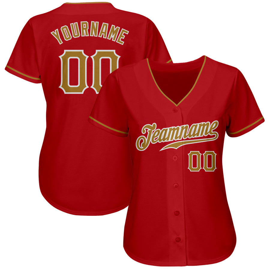 Custom Red Old Gold-White Authentic Baseball Jersey