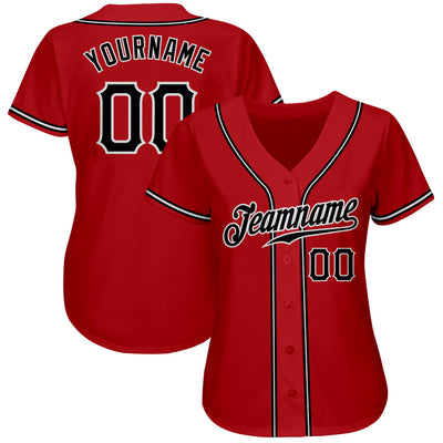 Custom White Baseball Jersey Red-Black Authentic - FansIdea