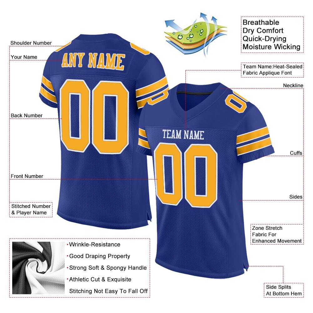 Custom Royal Gold-White Mesh Authentic Football Jersey