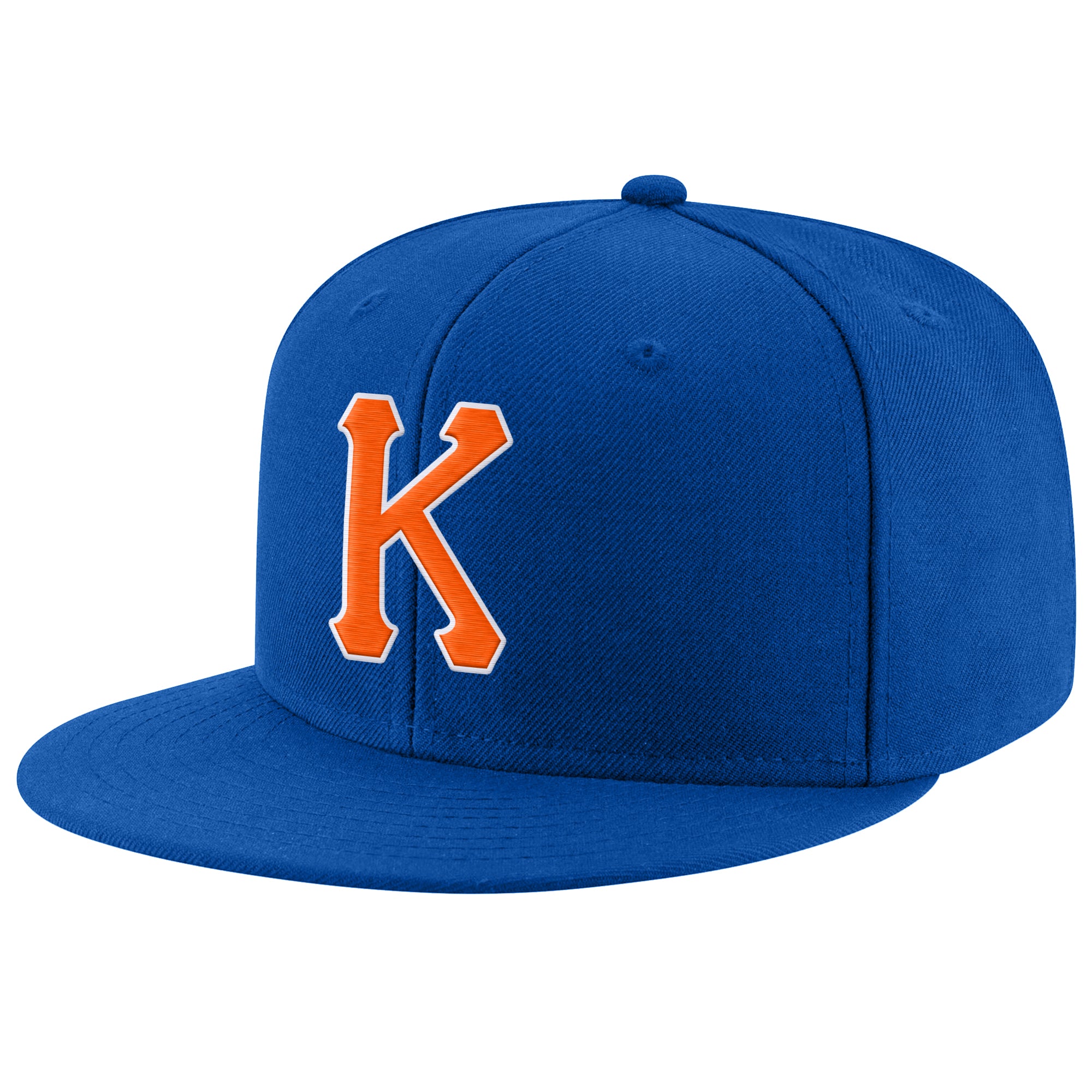 Custom Royal Orange-White Stitched Adjustable Snapback Hat