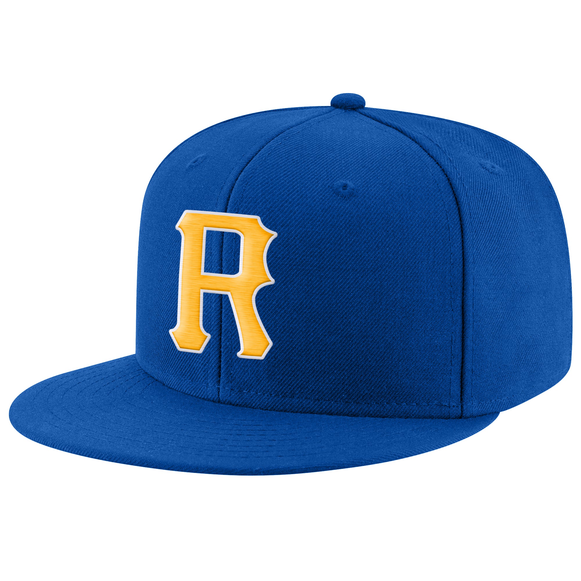 Custom Royal Gold-White Stitched Adjustable Snapback Hat