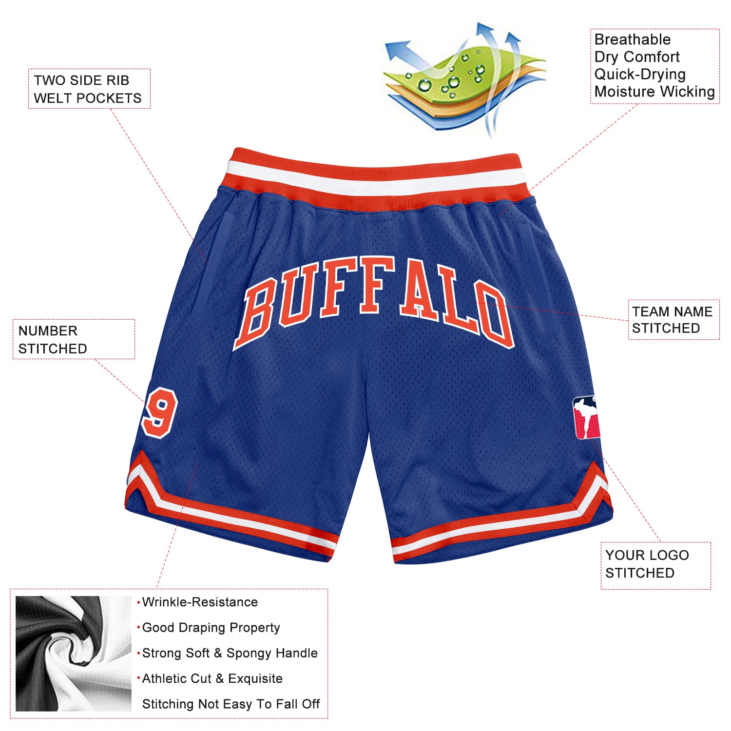 Custom Royal Orange-White Authentic Throwback Basketball Shorts