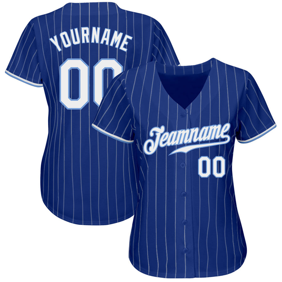 Custom Royal White Pinstripe White-Light Blue Authentic Baseball Jersey