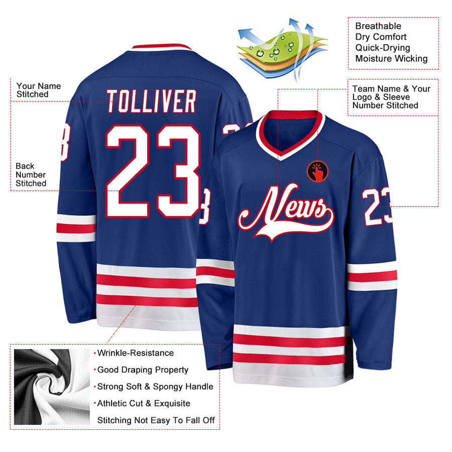 Custom Royal White-Red Hockey Jersey