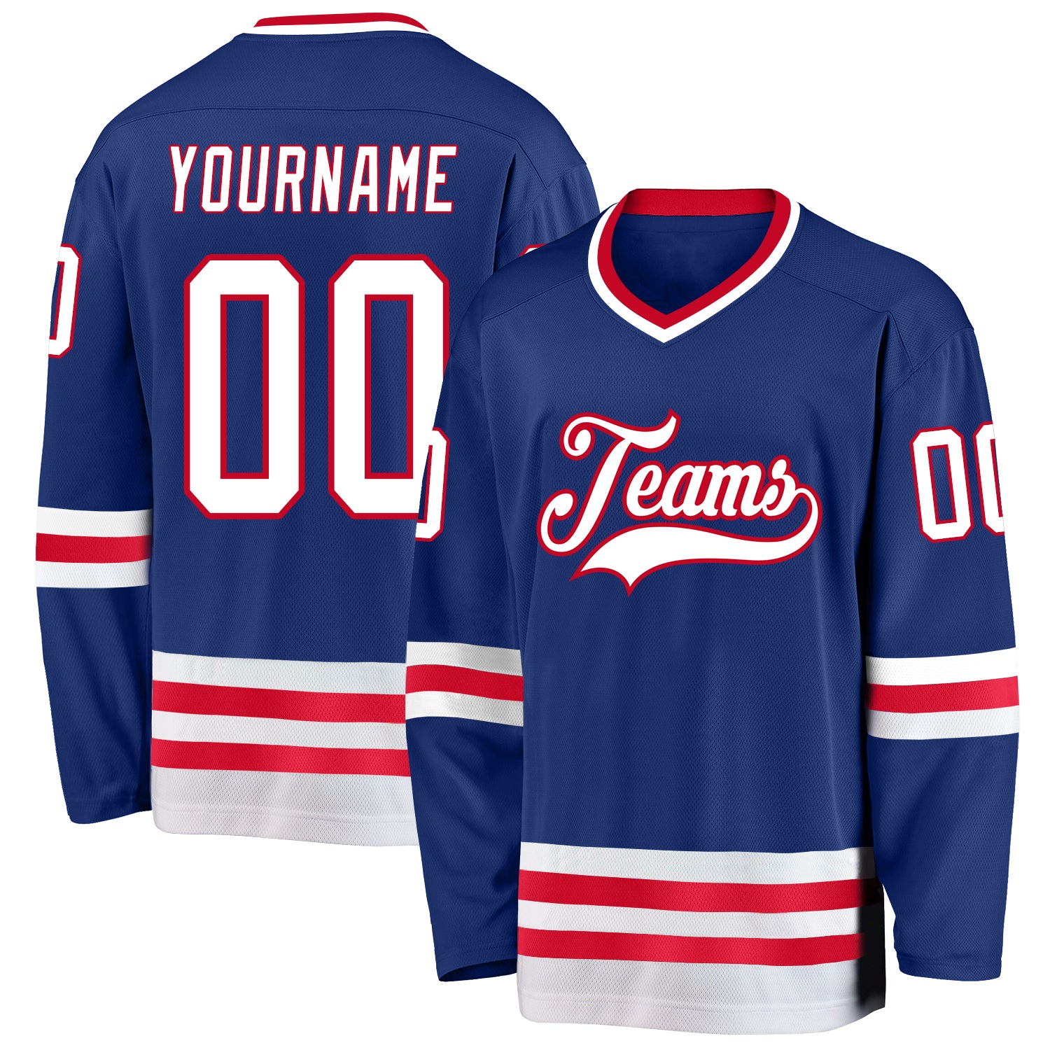 Custom Royal White-Red Hockey Jersey