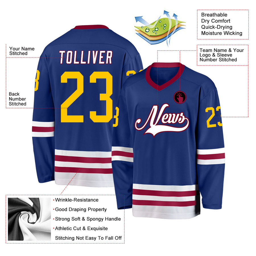 Custom Royal Gold-Maroon Hockey Jersey