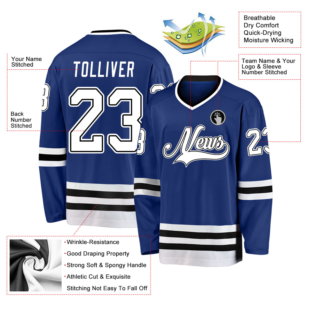 Custom Royal White-Black Hockey Jersey