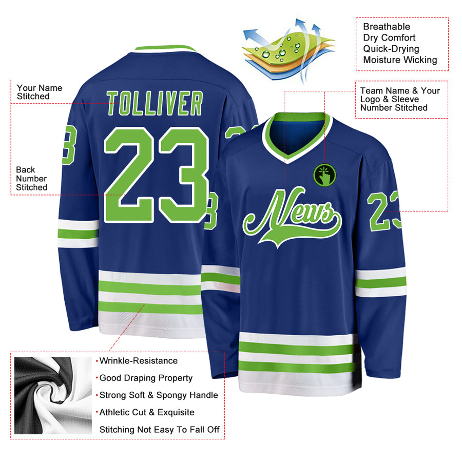 Custom Royal Neon Green-White Hockey Jersey