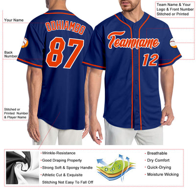 Custom Royal Orange-White Authentic Baseball Jersey