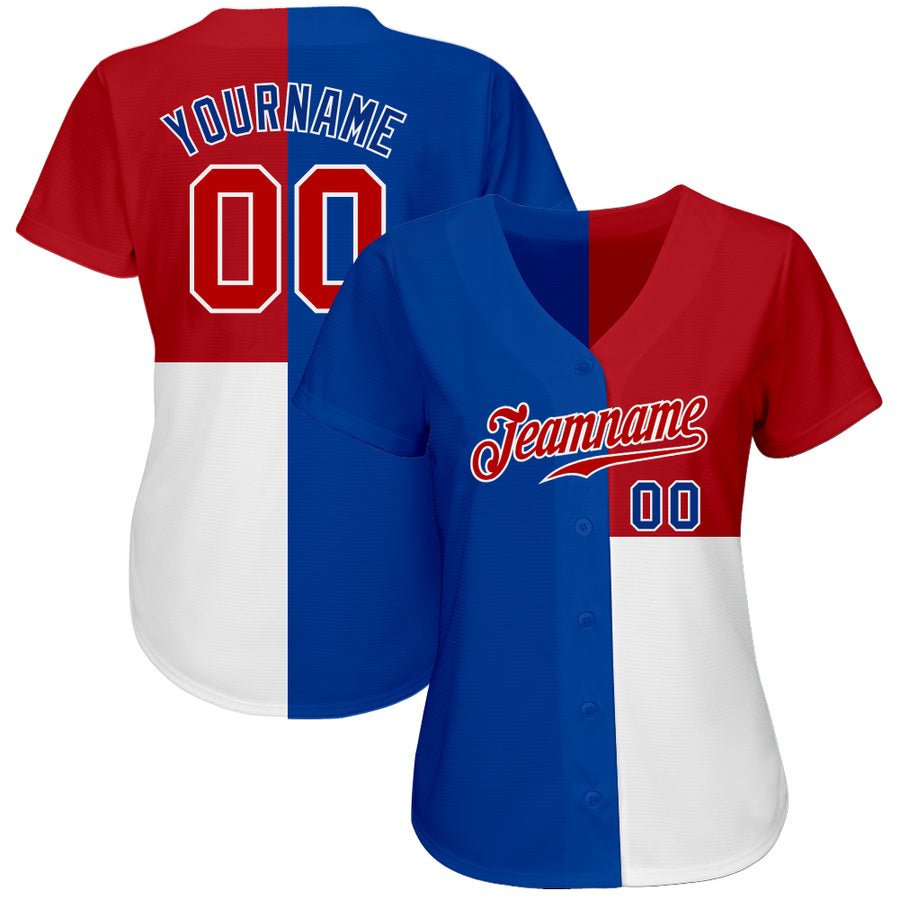 Custom Royal Red-White 3D Pattern Design Multicolor Authentic Baseball Jersey