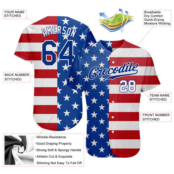 Custom Red Black-White Authentic American Flag Fashion Baseball Jersey Youth Size:S