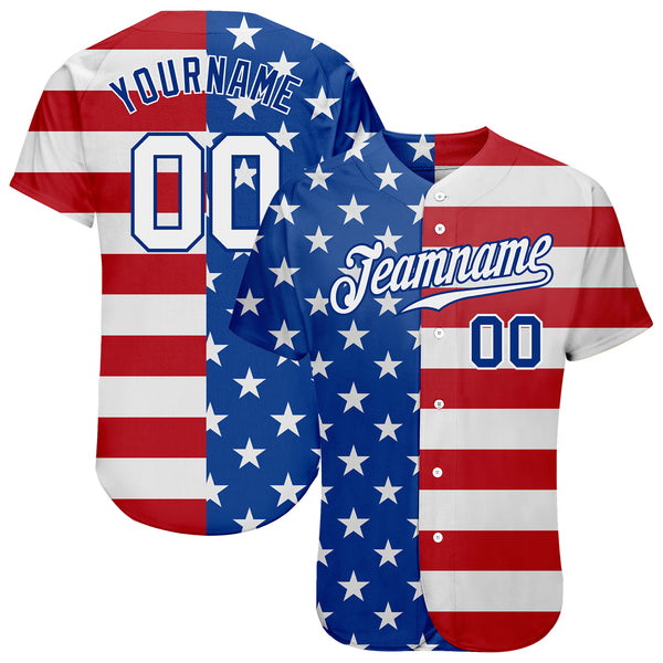Custom Navy Red-White Authentic American Flag Fashion Baseball Jersey Men's Size:XL