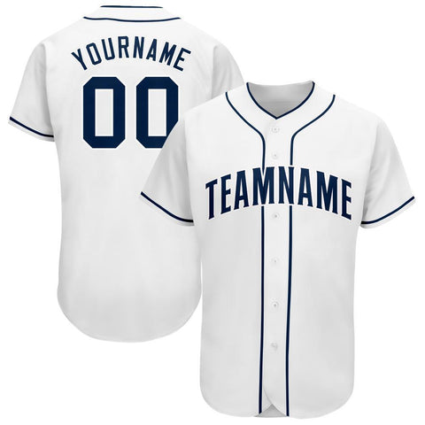 Custom White Baseball Jersey Navy - FansIdea