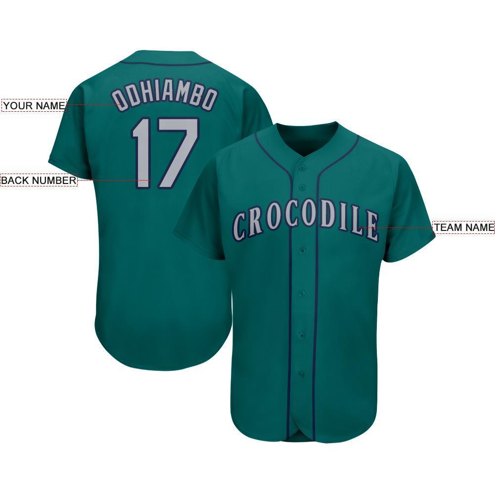 Custom Teal Gray-Navy Baseball Jersey