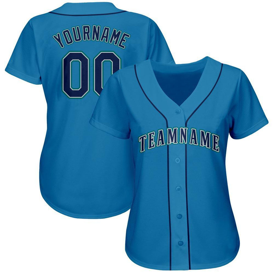 Custom Light Blue Navy-Teal Baseball Jersey