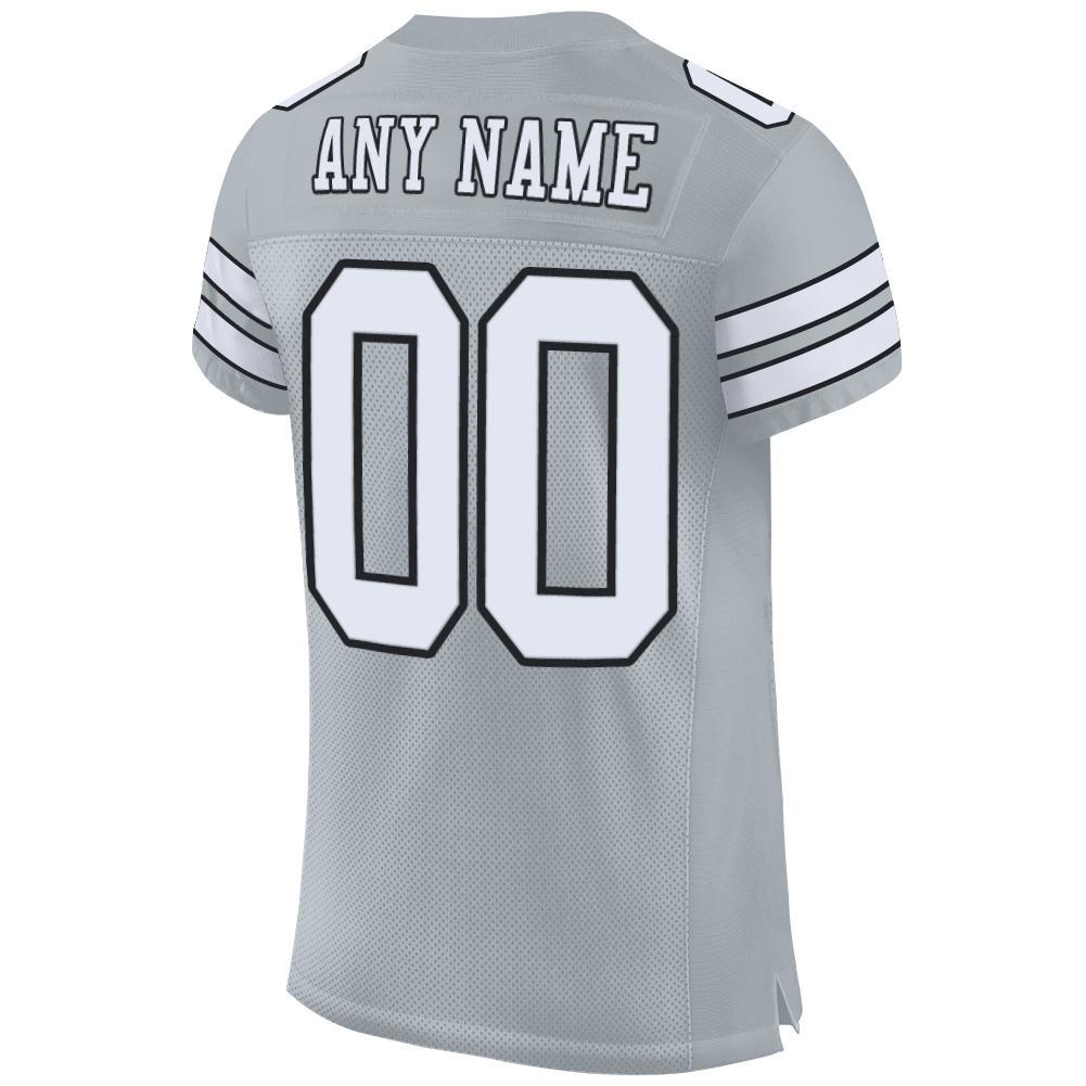 Custom Silver White-Black Mesh Authentic Football Jersey