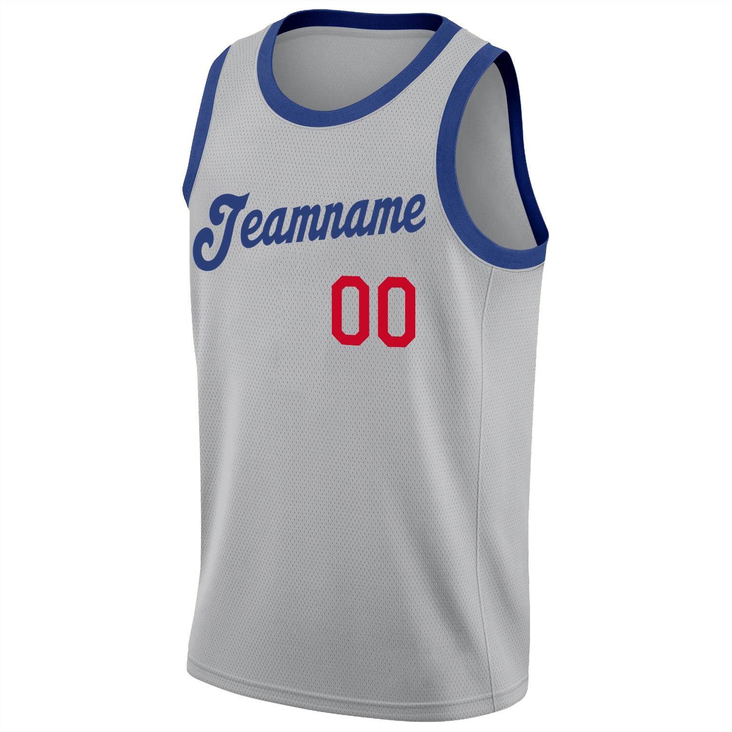 Custom Gray Royal-Red Round Neck Rib-Knit Basketball Jersey