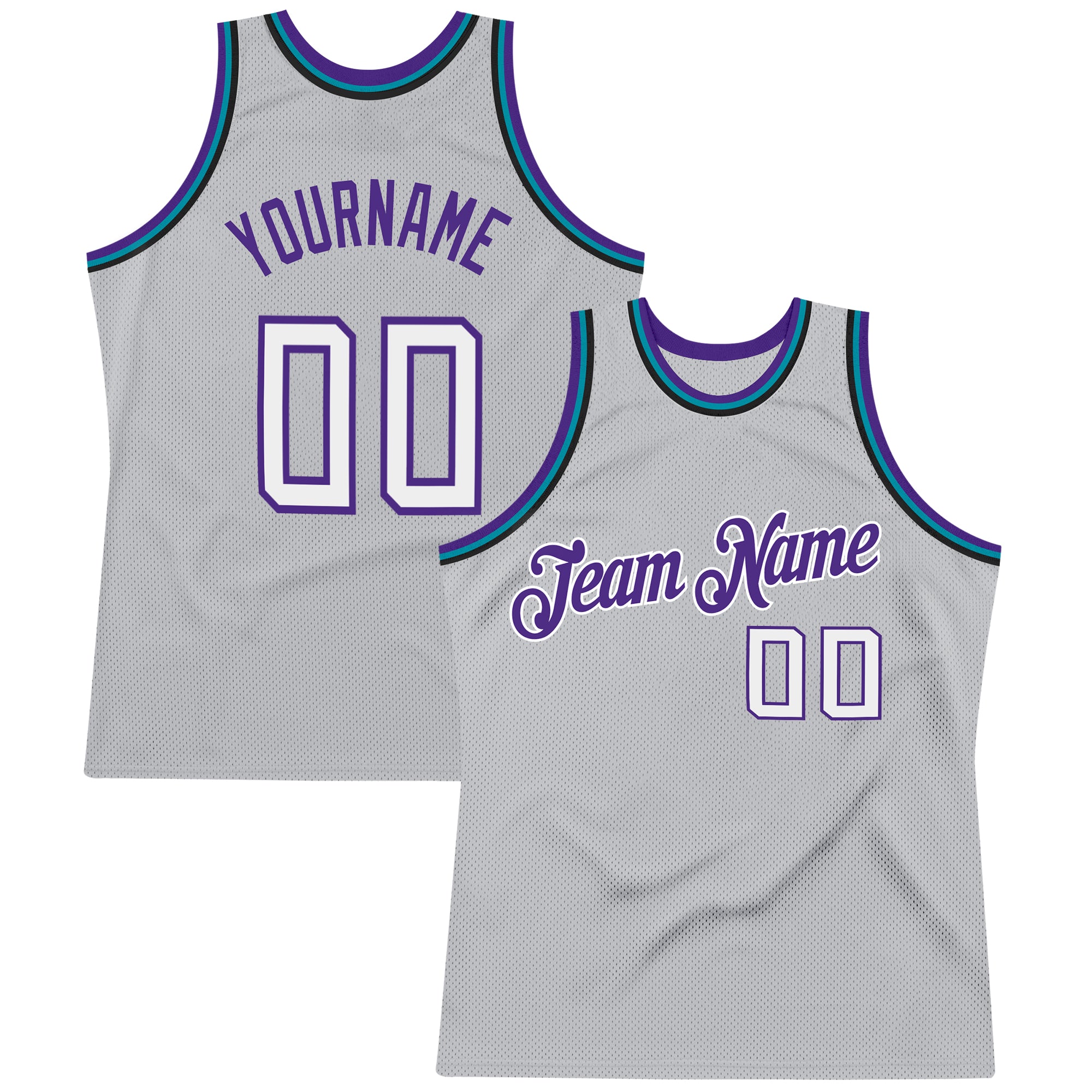 FANSIDEA Custom Silver Gray White-Purple Authentic Throwback Basketball Jersey Youth Size:L
