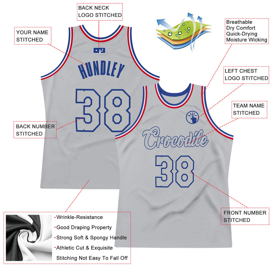 Custom Gray Gray-Royal Authentic Throwback Basketball Jersey