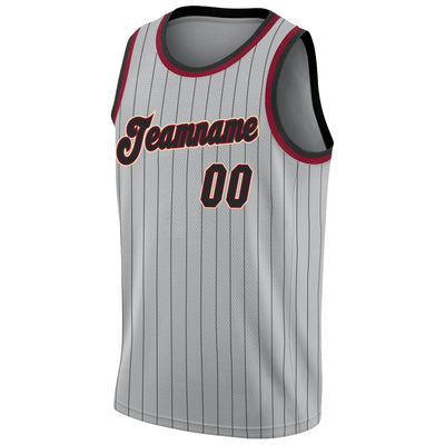 Custom Gray Black Pinstripe Black-Maroon Authentic Basketball Jersey