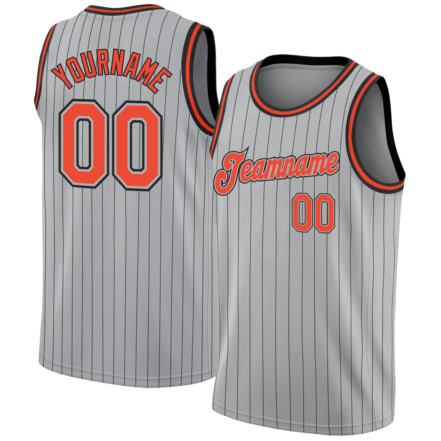 FIITG Custom Basketball Jersey Gray Black Pinstripe Orange Authentic Men's Size:L