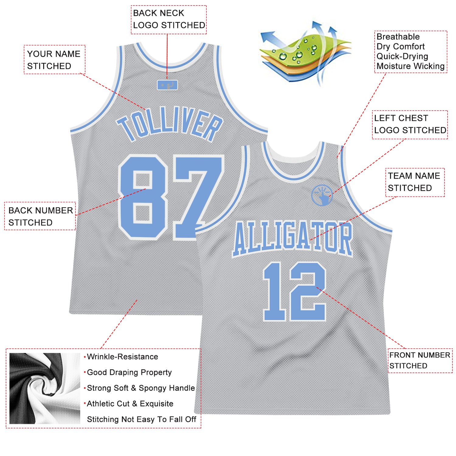 FANSIDEA Custom Basketball Jersey Cream Light Blue-Navy Authentic Throwback Youth Size:L