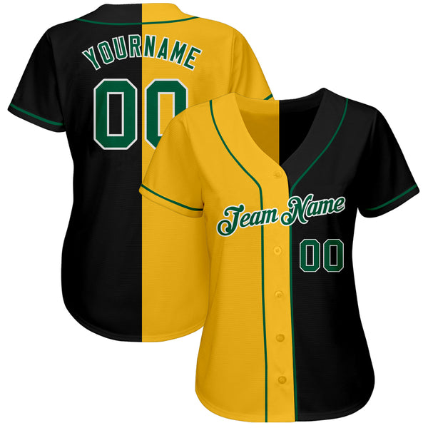 Custom Team Gold Baseball Authentic Kelly Green Jersey Red