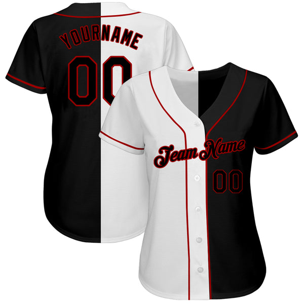 Custom White-Black Red Authentic Split Fashion Baseball Jersey Men's Size:XL