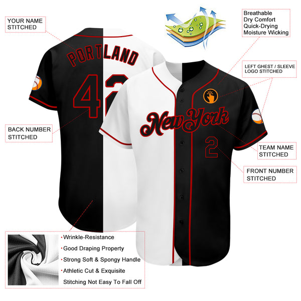 Custom Name Black White Split Red Baseball Jerseys Shirt - Freedomdesign